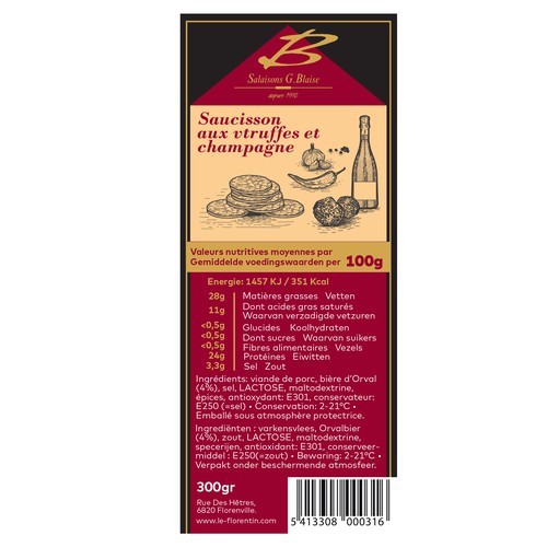 Drawing label with the title 'Sausage lable design'