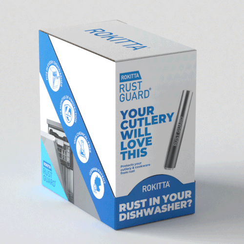 Design with the title 'Rokitta Rust Guard Packaging'