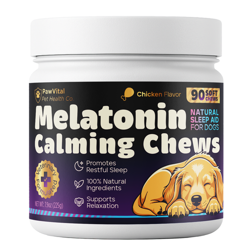 Wellness packaging with the title 'Melatonin Calming Chews Label'