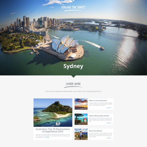 Photography website with the title 'Modern and image-rich landing page for australian activities website'