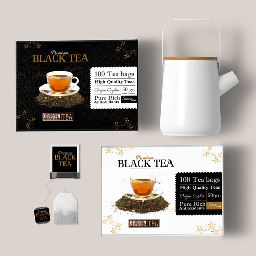 Typography packaging with the title 'Black Arabic Tea'