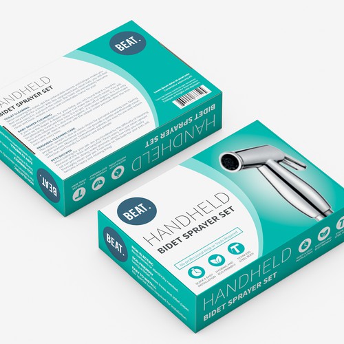 Bathroom design with the title 'Elegant, modern packaging design for bathroom device'