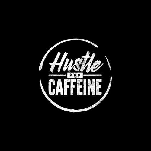Distressed logo with the title 'Logo design of Hustle & Caffeine'