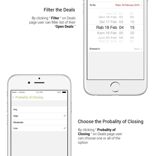 IOS 8 design with the title 'iOS8 - Design a Beautiful UX for a new CRM application.'