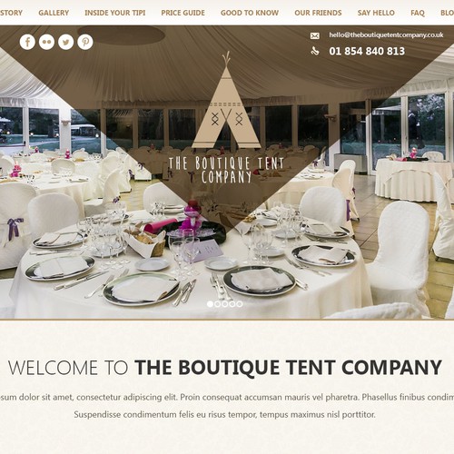 Tent design with the title 'Informational website for an event organizing company'
