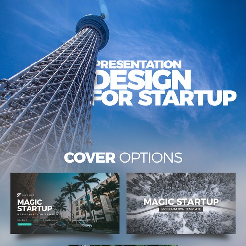 Presentation design with the title '99designs Presentation Template for Startups'