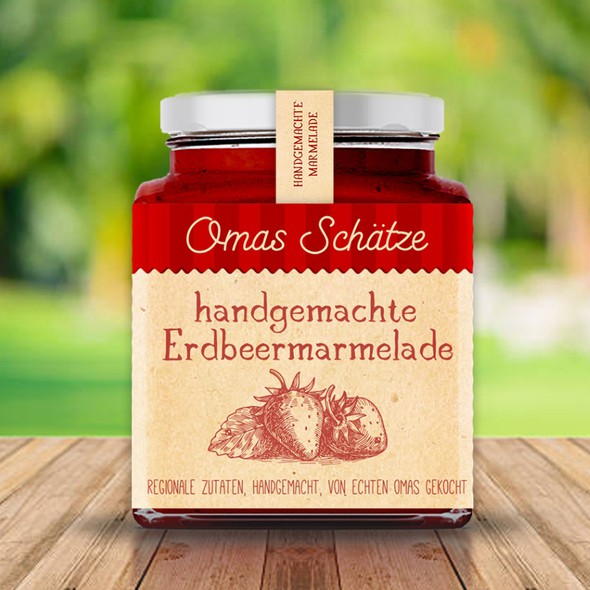 Retro label with the title 'Handcrafted strawberry jam'