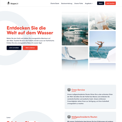 Yacht club design with the title 'UI/UX design'