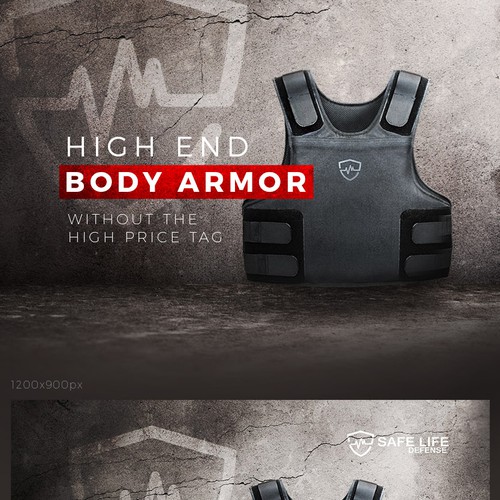 Armor design with the title 'Powerful banner for a body armor manufacturer.'