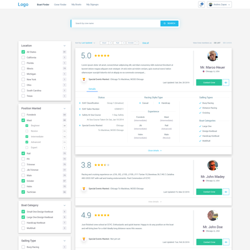 Dashboard website with the title 'Web design'