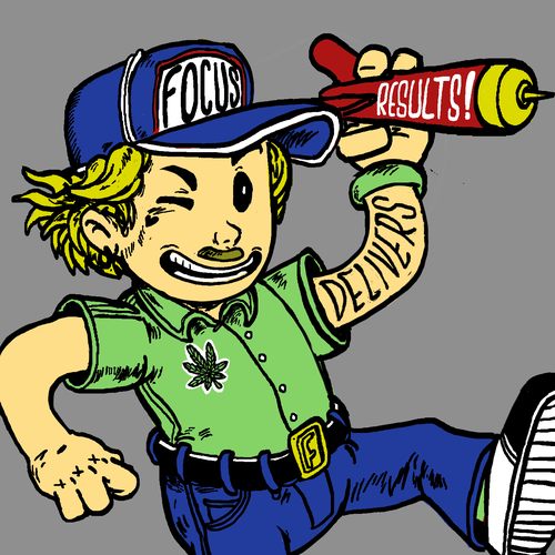 Ink artwork with the title 'Character Drawing for a T-shirt'