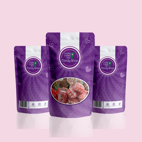 Candy packaging with the title 'Stand up pouch for Candy Coated Swedish Candy Bubs'