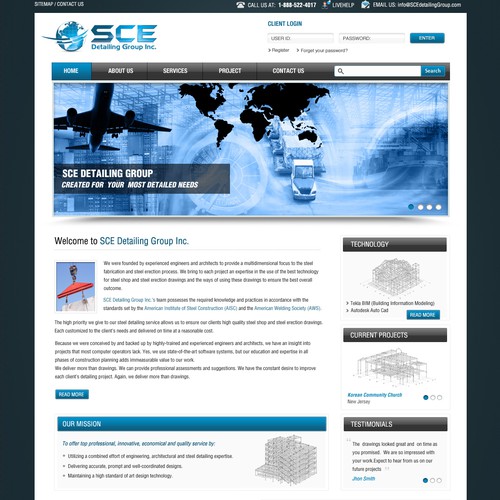 Steel design with the title 'Web Page Design  for SCE Detailing Group Inc. "Steel Detailing Company"'