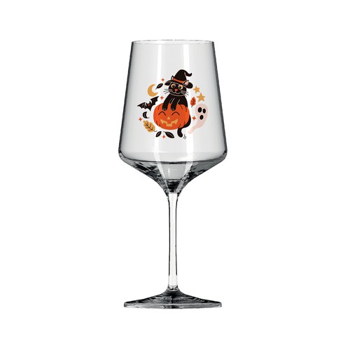Vector artwork with the title '"Halloween Cat" drinking glass illustration'