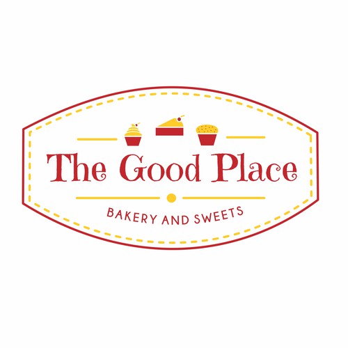 Cupcake logo with the title 'Bakery Logo The Good Place'
