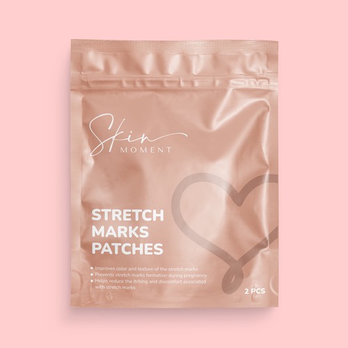 Pink packaging with the title 'STRETCH MARK PATCHES'
