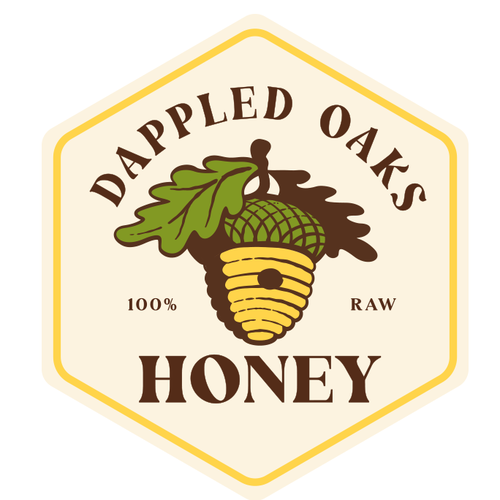 Acorn logo with the title 'Logo & Label Design for Dappled Oaks Honey'