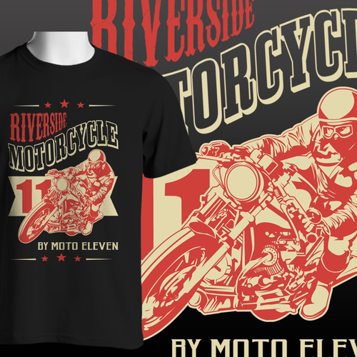 Biker t-shirt with the title 'Create a Vintage-Look design for the Riverside Motorcycles Collection by moto eleven'