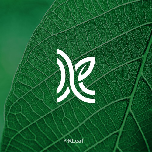 Green logo with the title 'K + leaf icon by idStudio'