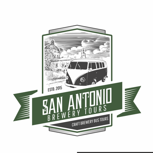 Bus design with the title 'San Antonio Brewery Tours logo suggestion'