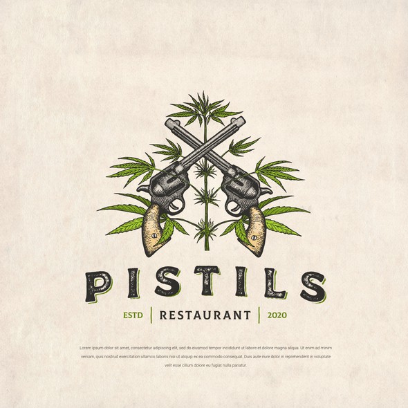 Hand-drawn logo with the title 'PISTILS Restaurant'