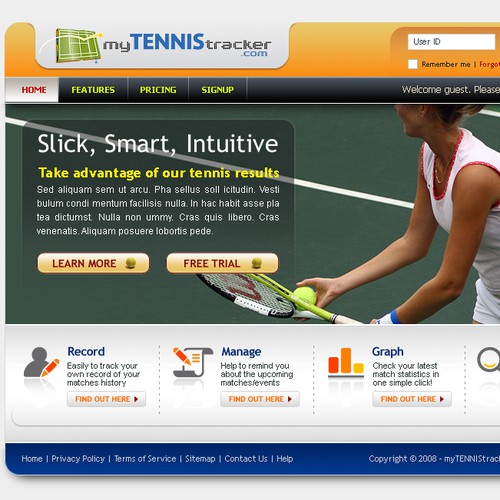 Club website with the title 'Tennis Website -- Guaranteed Payout!'