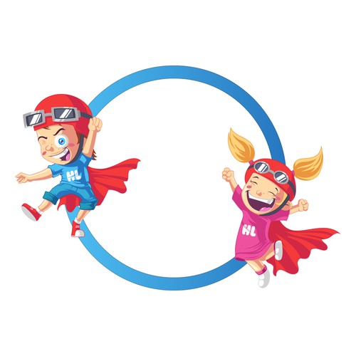 Superhero design with the title 'Boy and Girl "Hero" Cartoon Characters for kids' motivational product'