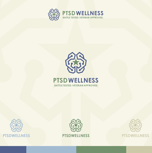 Pharmacy brand with the title 'Logo & Brand Guide and System Identity Design for PTSD Wellness'