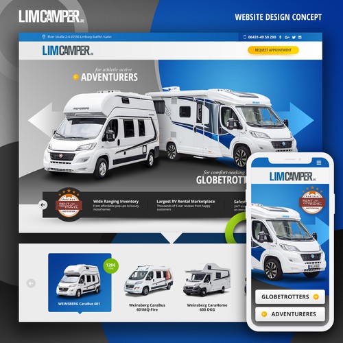 Tourism website with the title 'RV Car Rent Concept Design'