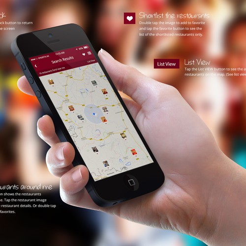 Location design with the title 'Restaurant booking app'