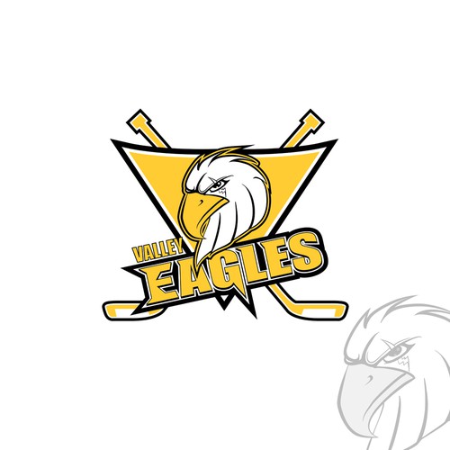Hockey logo with the title 'BOLD NEW SPORTS LOGO/EAGLE MASCOT needed for youth ice hockey association'