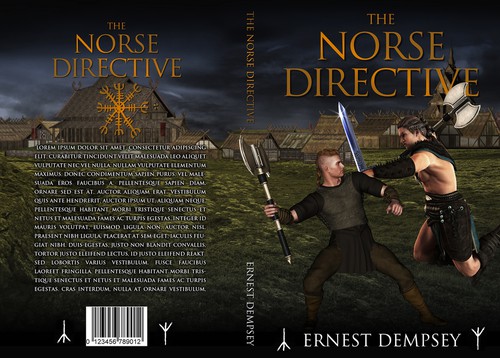 Village design with the title 'Create an exciting  cover for an up-tempo action/adventure thriller.'