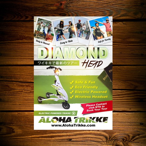 Tour design with the title 'Aloha Trikke - Beautiful ad in magazine for tour company in hawaii'