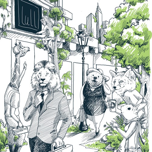 Sketch illustration with the title 'Animal City'