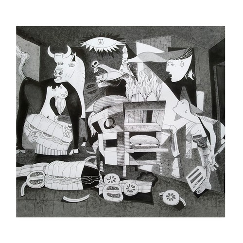 Ink artwork with the title 'Illustration for Quiznos 2017 calendar'