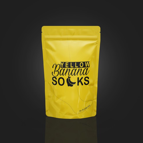 Yellow packaging with the title 'Yellow Banana Socks'