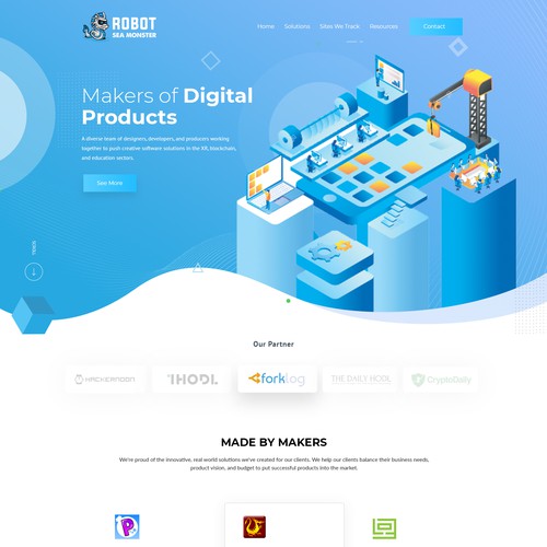 Illustration website with the title 'Robot Sea Monster Games'