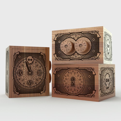 Clock design with the title 'Outlaw puzzle box design'