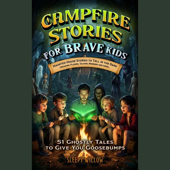Scary book cover with the title 'Scary stories for kids'