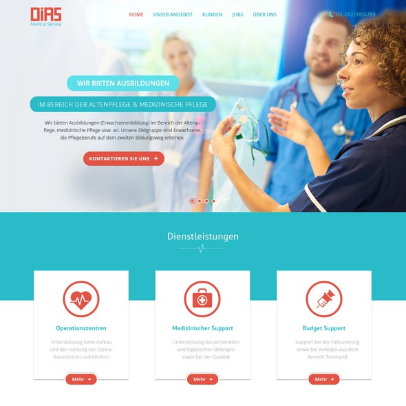 Medical website with the title 'Adult education (training) for the medical care - Website.'