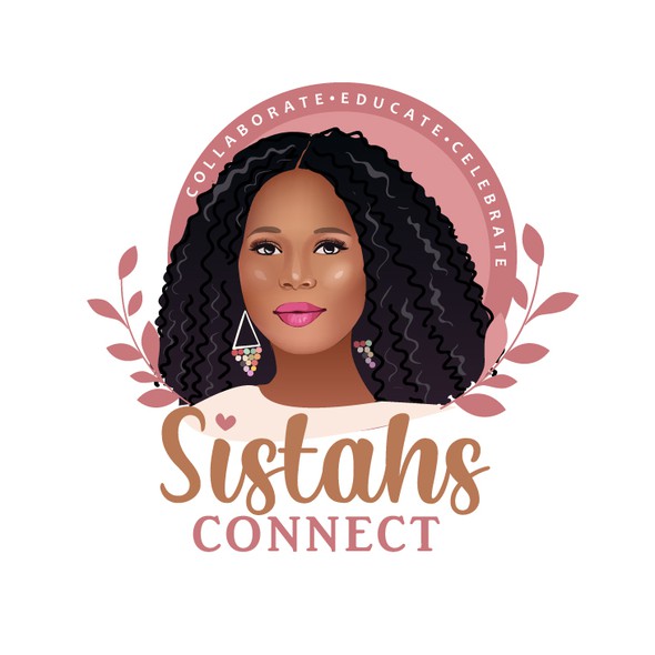 Woman face logo with the title 'Portrait based logo for an online community and podcast targeting black women '