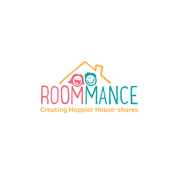 Romantic logo with the title 'Roommance, a unique online platform to find a roommate '