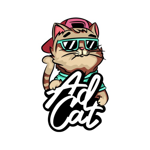 Ad logo with the title 'Cool Cat Illustration Logo for music marketing SaaS company.'