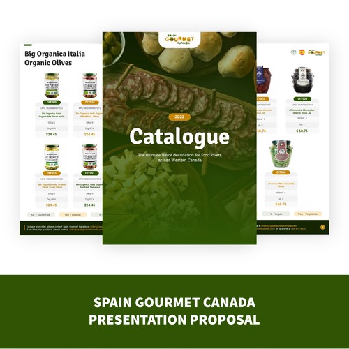 Catalogue design with the title 'Product Catalogue for Spain Gourmet Canada Importers'
