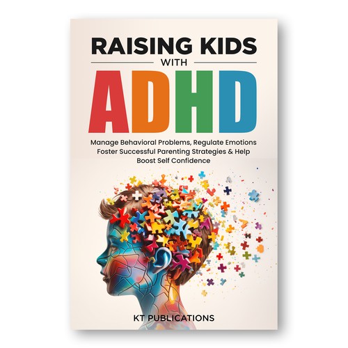 Puzzle piece design with the title 'Raisin Kid with ADHD Book Cover Design'