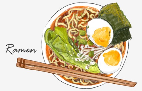 Pencil artwork with the title 'Ramen'