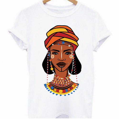 Bright colors artwork with the title 'Fulani Tribe Woman Illustration -African Art'