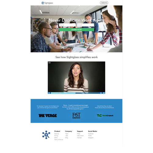 Call to action design with the title 'Simple email collection and product description'