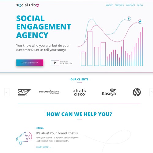 Gradient website with the title 'Social Tribe - Website Redesign'
