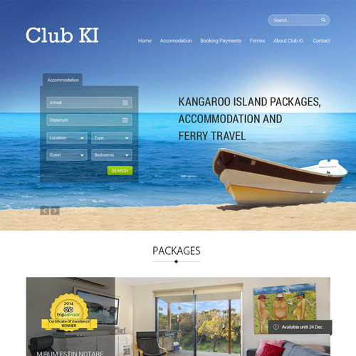 Hotel website with the title 'Kangaroo Island Holiday'